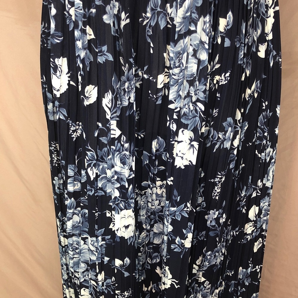Coldwater Creek Denim Bib Floral Maxi Dress - Navy/Blue Size Small Medium - Picture 7 of 15